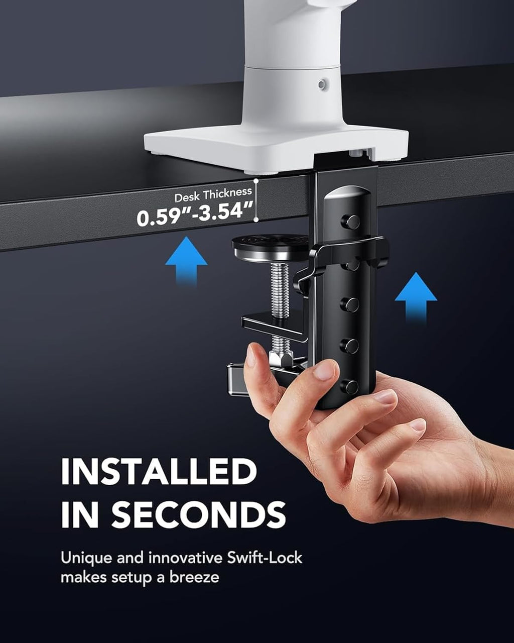 Single Monitor Mount, 13 to 32 Inch Gas Spring Monitor Arm, Adjustable Stand, Vesa Mount with Clamp and Grommet Base