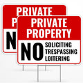 2PC Private Property No Soliciting Trespassing Loitering Signs with Metal Stakes, 12"x9" - Corrugated Plastic - No