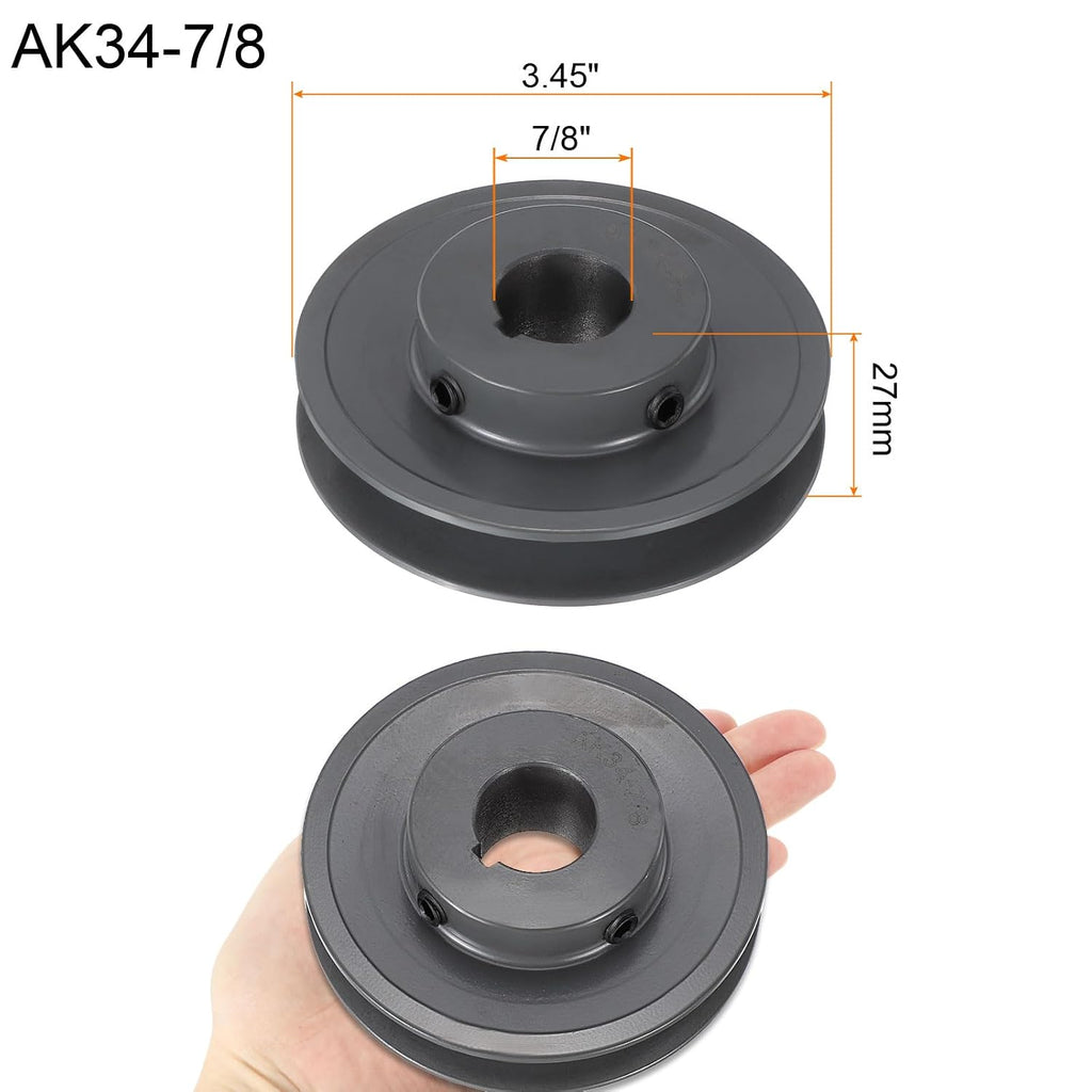 uxcell AK34-7/8 V-Belt Sheave 7/8" Bore, 3.45" OD, Single Groove Web Sheave