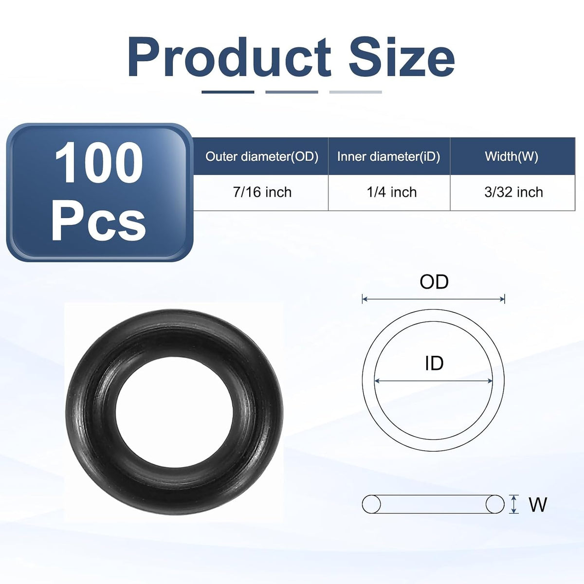 uxcell 100Pcs AS-108 Nitrile Rubber O-Rings 1/4" ID, 7/16" OD, 3/32"W (90D)