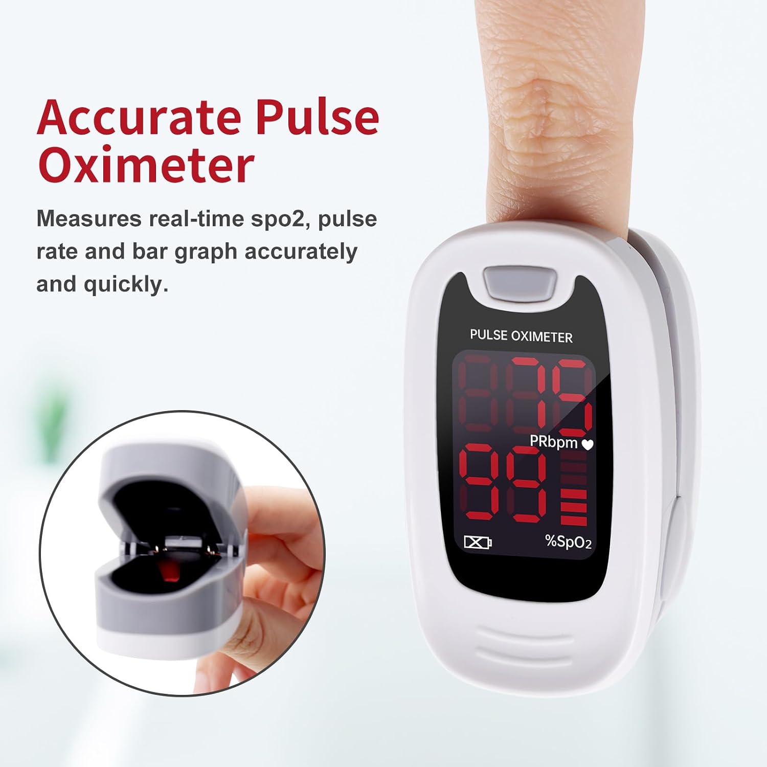 CMS50M Fingertip Pulse Oximeter SpO2 and PR Value Blood Oxygen Monitor Neck/Wrist Cord LED Display Gray White color