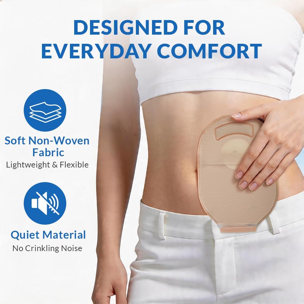 Ostomy Bags, 10Pcs One Piece Drainable Pouches, Hook and Loop Closure, Colostomy & Ileostomy Supplies, Hydrocolloid