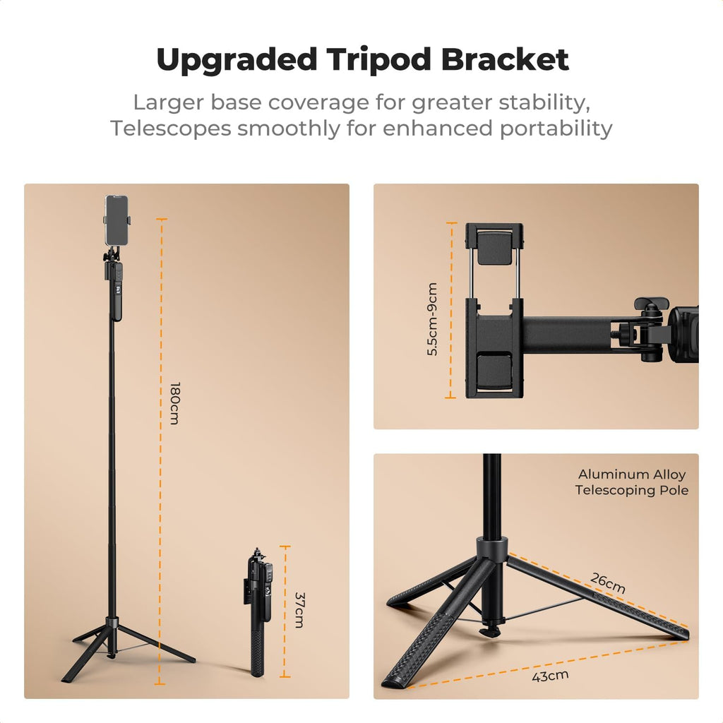 71“ Face Tracking Tripod, Auto Face Tracking Selfie Stick | Auto Face Tracking Tripod 360 Totation with Stand