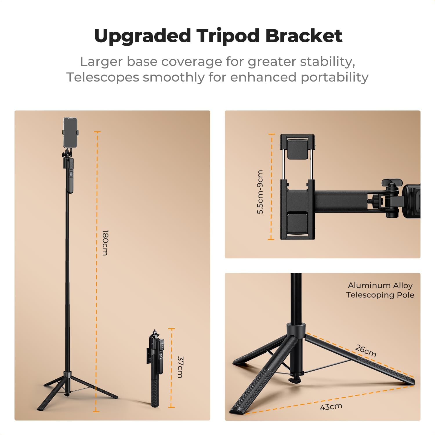 71“ Face Tracking Tripod, Auto Face Tracking Selfie Stick | Auto Face Tracking Tripod 360 Totation with Stand
