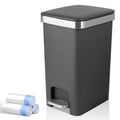 Small Bathroom Trash Can with Lid and 3 Rolls Trash Bags, Step Pedal Wastebasket Plastic Garbage Can with Pop-Up Lid