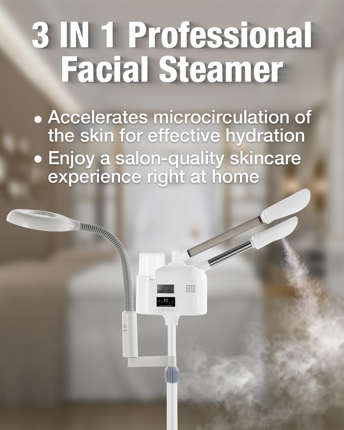 Professional Facial Steamer 3 in 1 Steamer for Face White | 360-Degree Hot and Cold Rotatable Nozzle, 5x Led