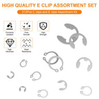 312Pcs Retaining Ring Kit with E-Clips (2.0-15mm) & C-Clips (M7-18) 304 SS