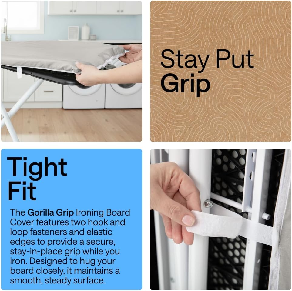 Ironing Board Cover, Silicone Coating, 400°F Scorch and Stain Resistant with Thick Padding, Fits Over Standard Size