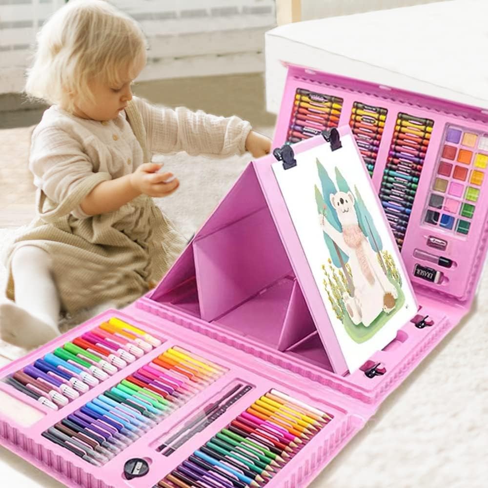 208 PCS Art Supplies, Drawing Art Kit for Kids Adults Art Set with Double Sided Trifold Easel, Oil Pastels, Crayons