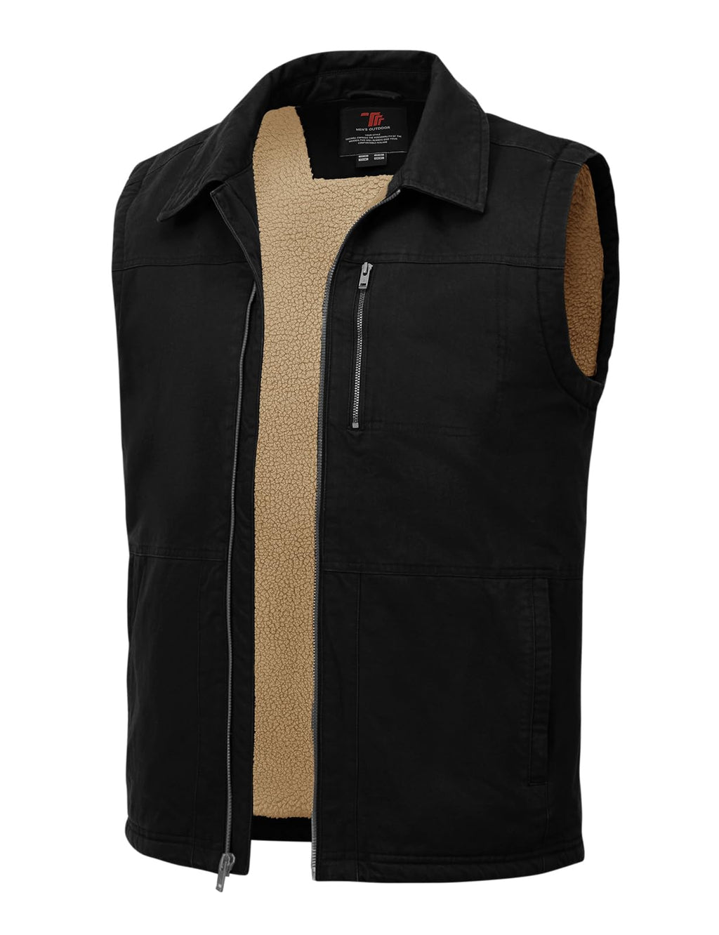 Men's Winter Casual Vest Sherpa Fleece lined Warm Lightweight Black M