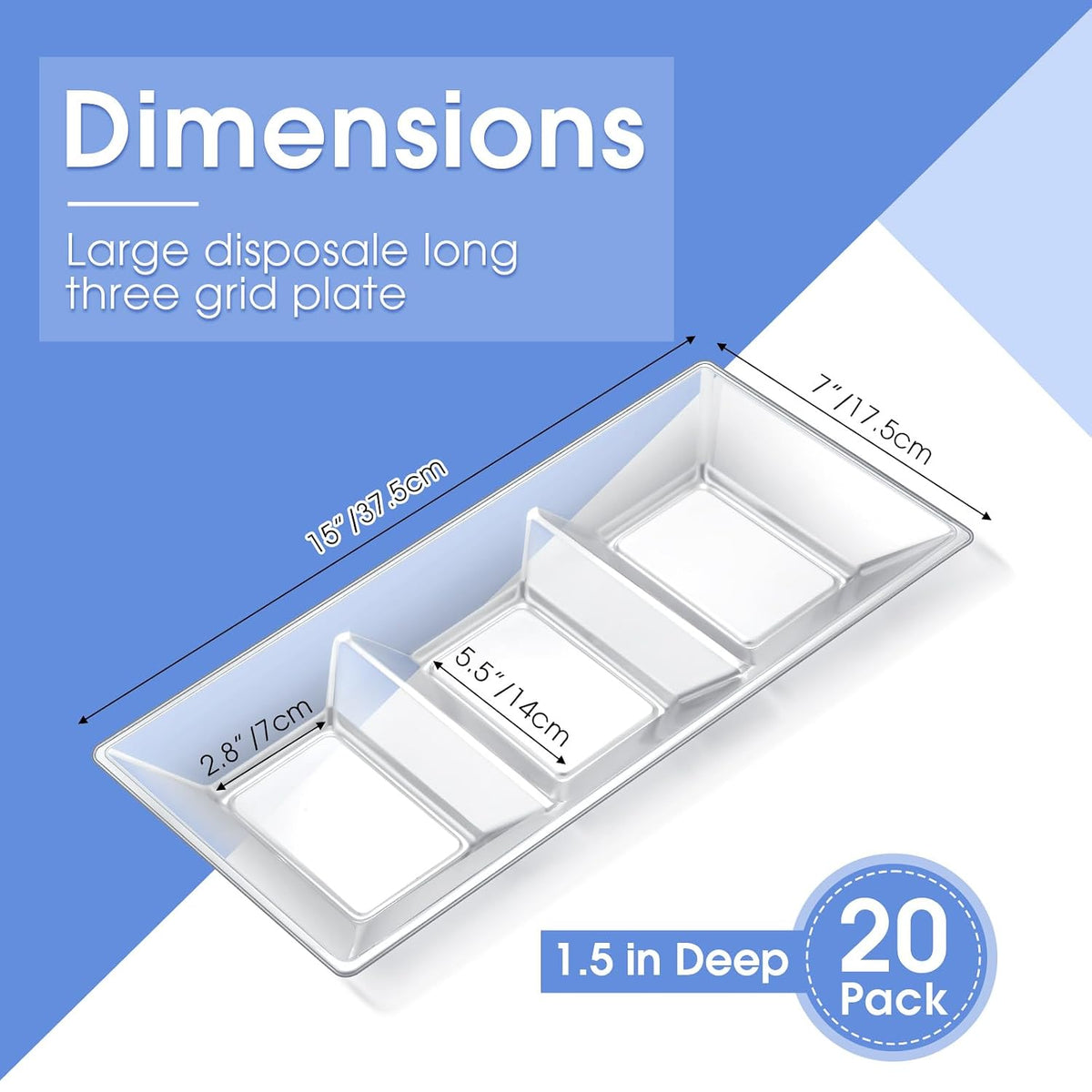 20pcs Clear 3 Section Serving Tray 15 x 7 in Plastic