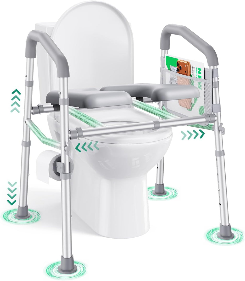Raised Toilet Seat with Handles, 500 lb Anti-Wobble Frame, Easy to Install Toilet Seat Risers for Senior, Pregnant