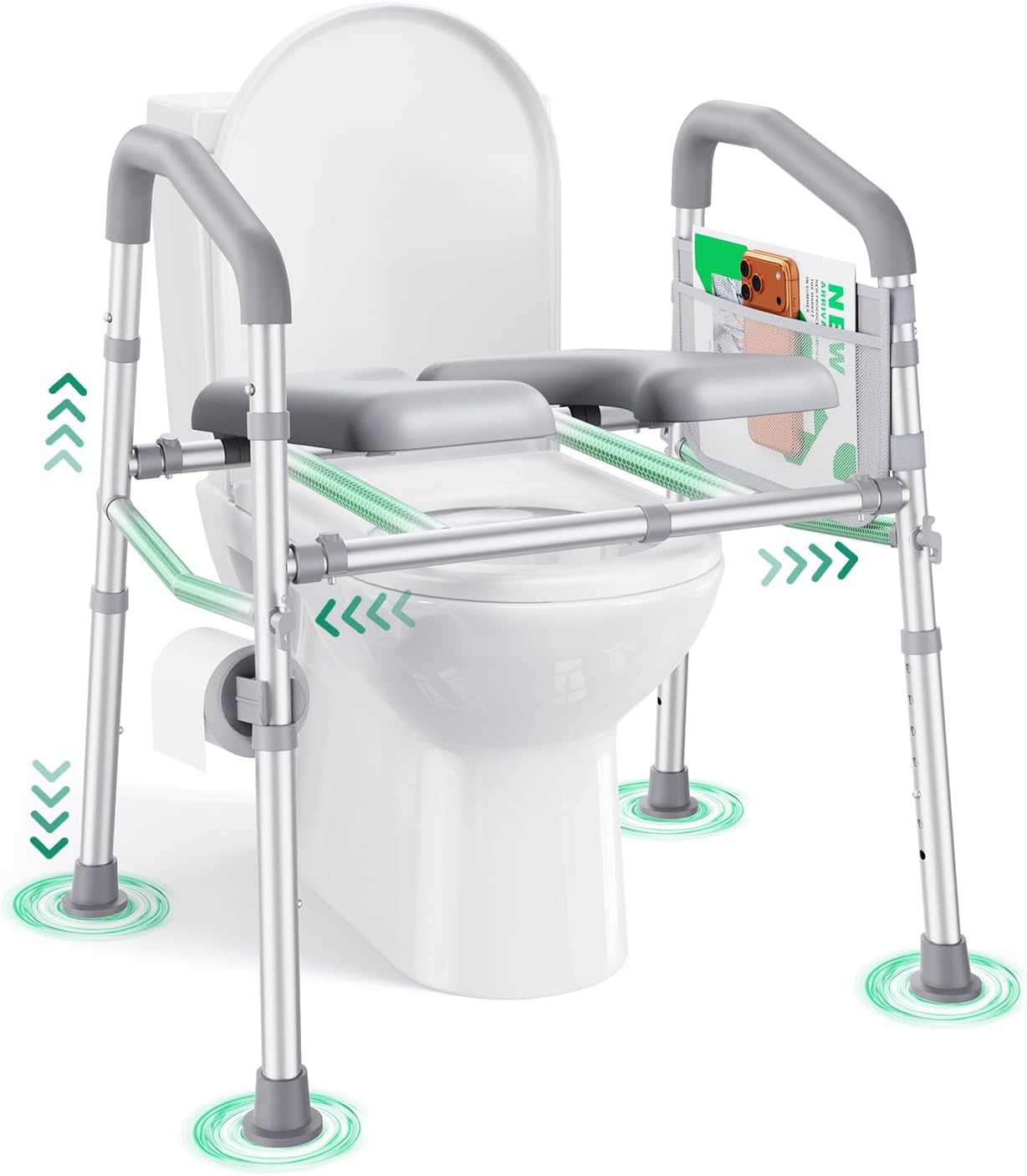 Raised Toilet Seat with Handles, 500 lb Anti-Wobble Frame, Easy to Install Toilet Seat Risers for Senior, Pregnant