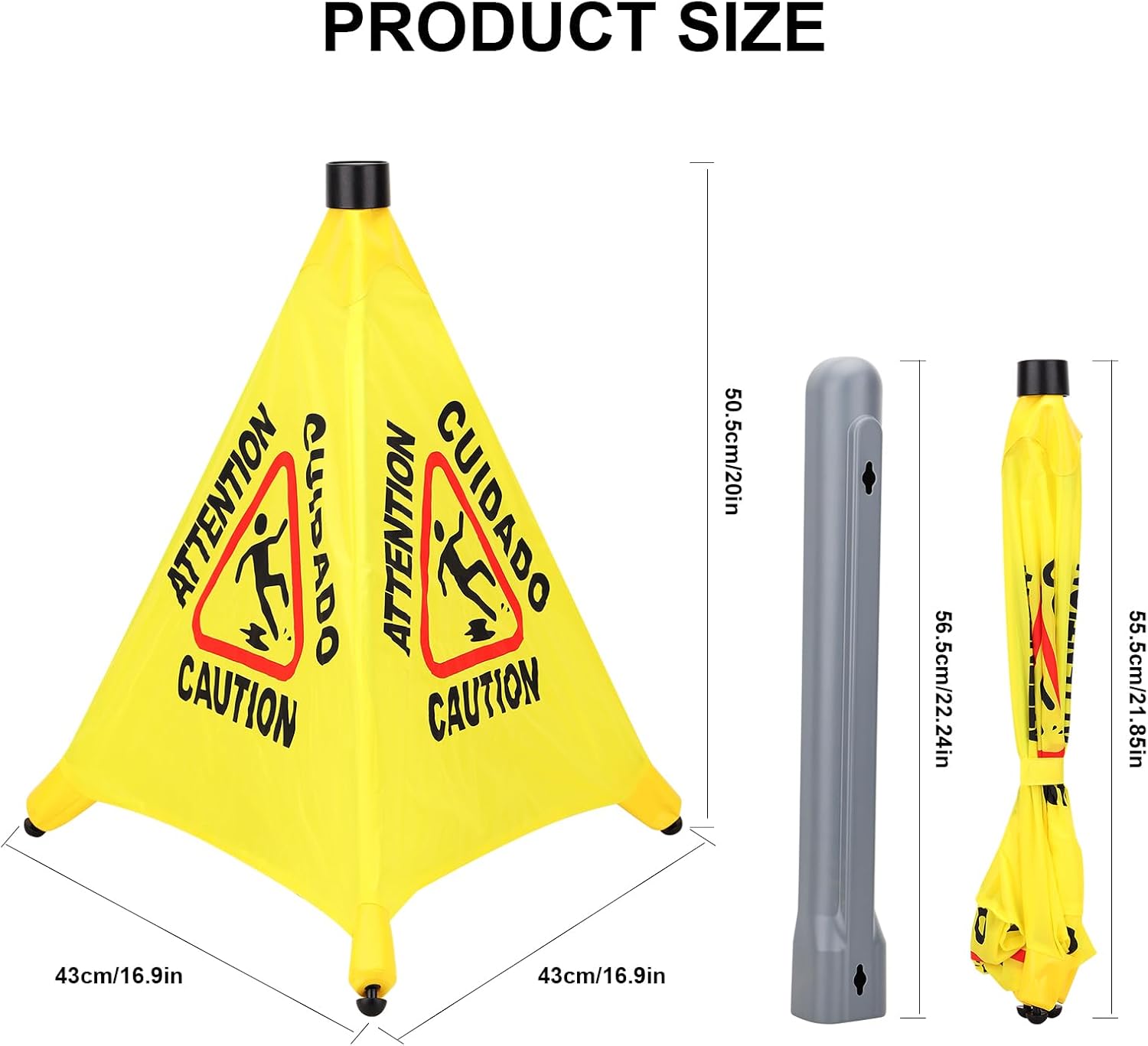 Caution Wet Floor Sign - 20" Height Bright Yellow Four-Sided Folding Pop Up Foldable Design - English Safety Warning