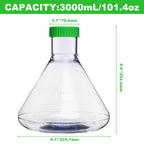 3000ml Erlenmeyer Flask, Sterile, Vent Cap, Flat Bottom, PC, 4Pcs