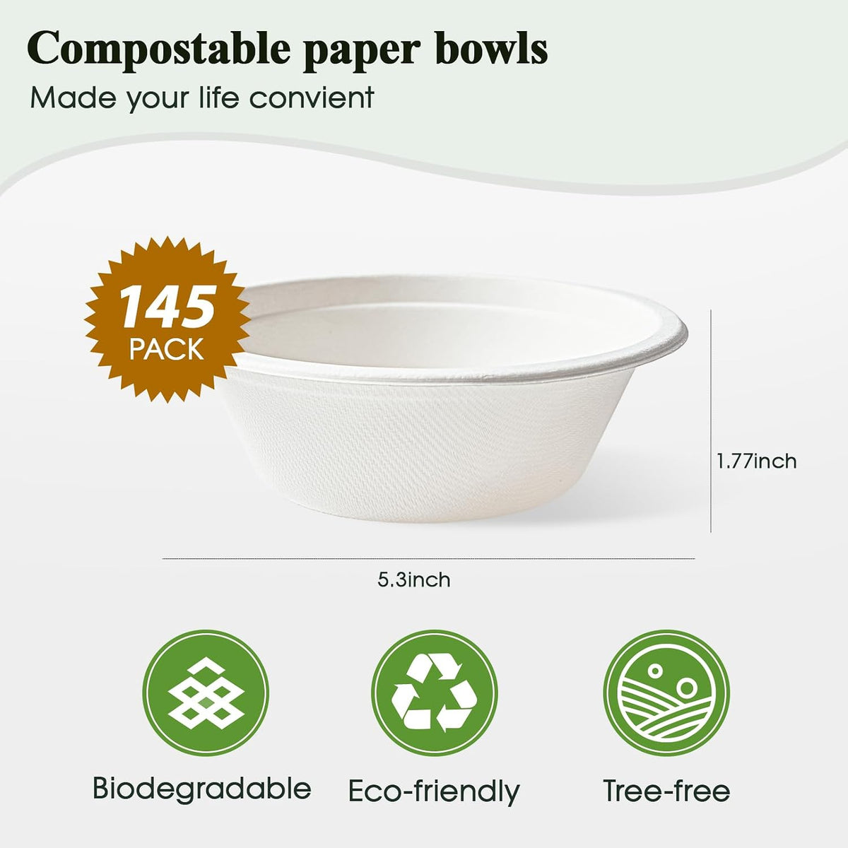 145 Pack 12 OZ Disposable Compostable Paper Bowls for Salad