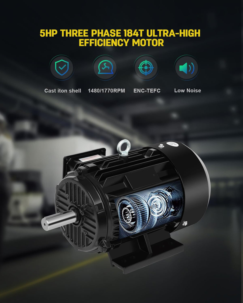5HP Electric Motor General Purpose Three Phase Motor 1480/1770RPM 184TFrame