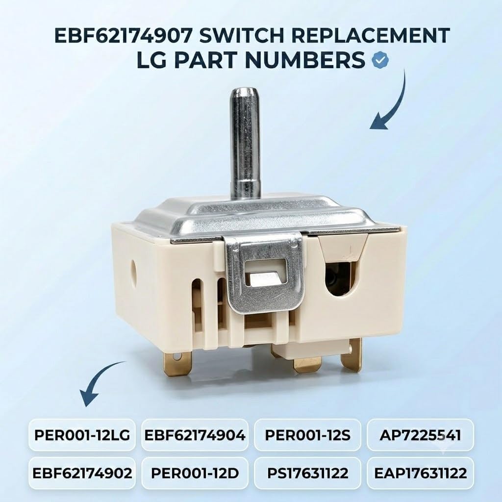 PER001-12LG D EBF62174907 Surface Element Control Switch, Replacement Burner Infinite Switch for LG Electric Range, Compatible with EBF62174902 EBF62174904