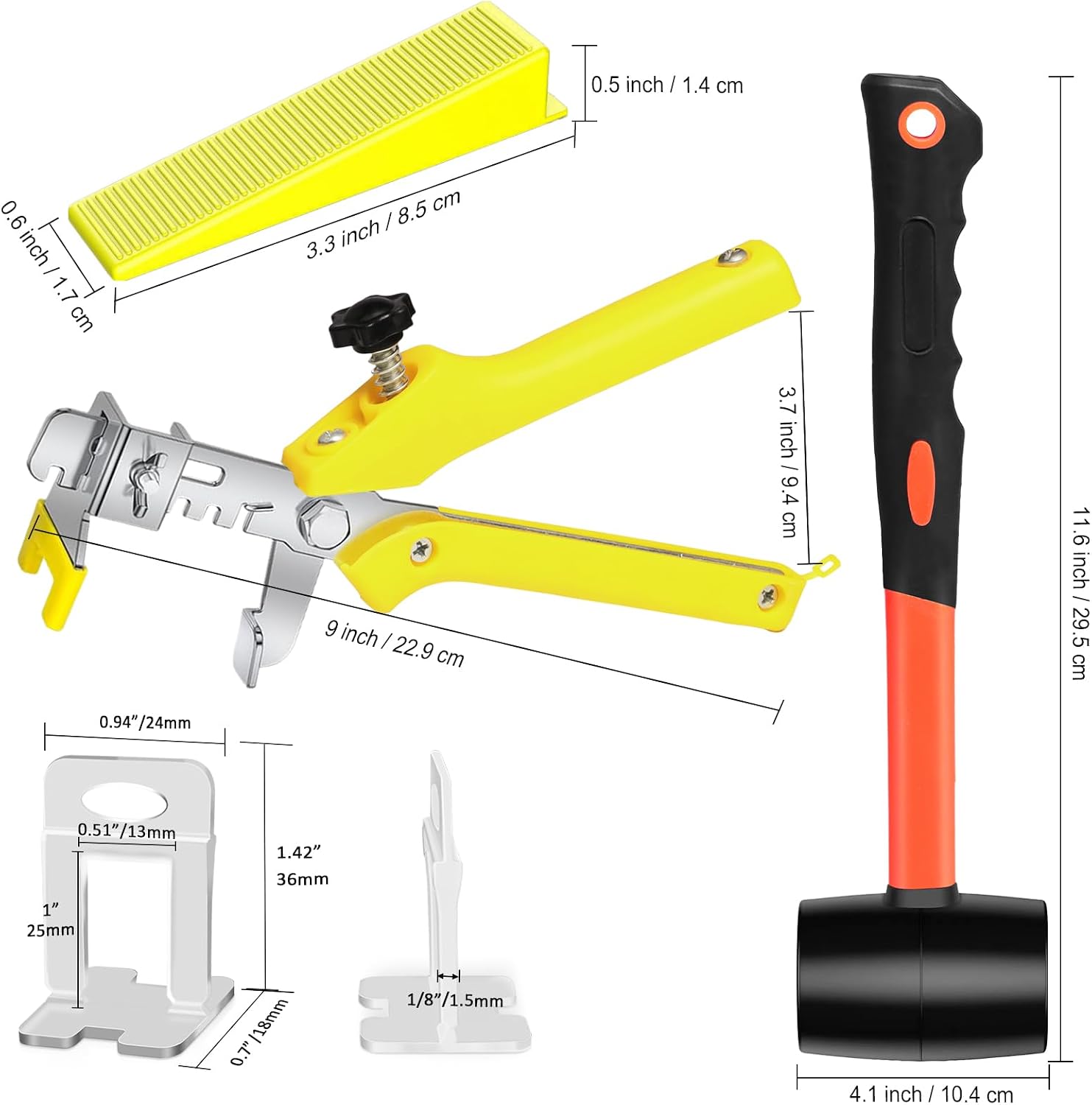 1/8 Inch Tile Leveling System, 300 tile Spacers and 100 Wedges | Tile Leveling Clips with Tile Pliers and Rubber