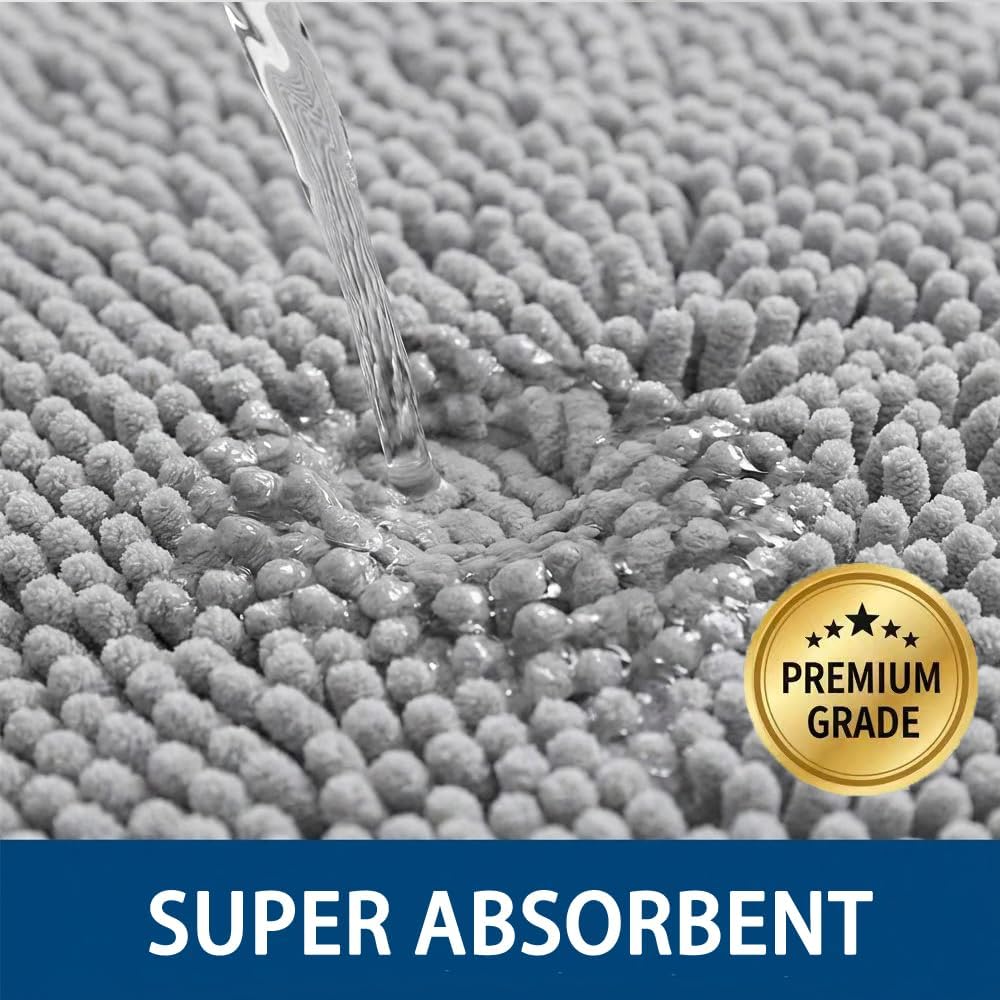 Bathroom Rugs Sets 2 Piece,Super Absorbent Chenille Bath Mats and U-Shaped Toilet Rug,Strong PVC Non Slip