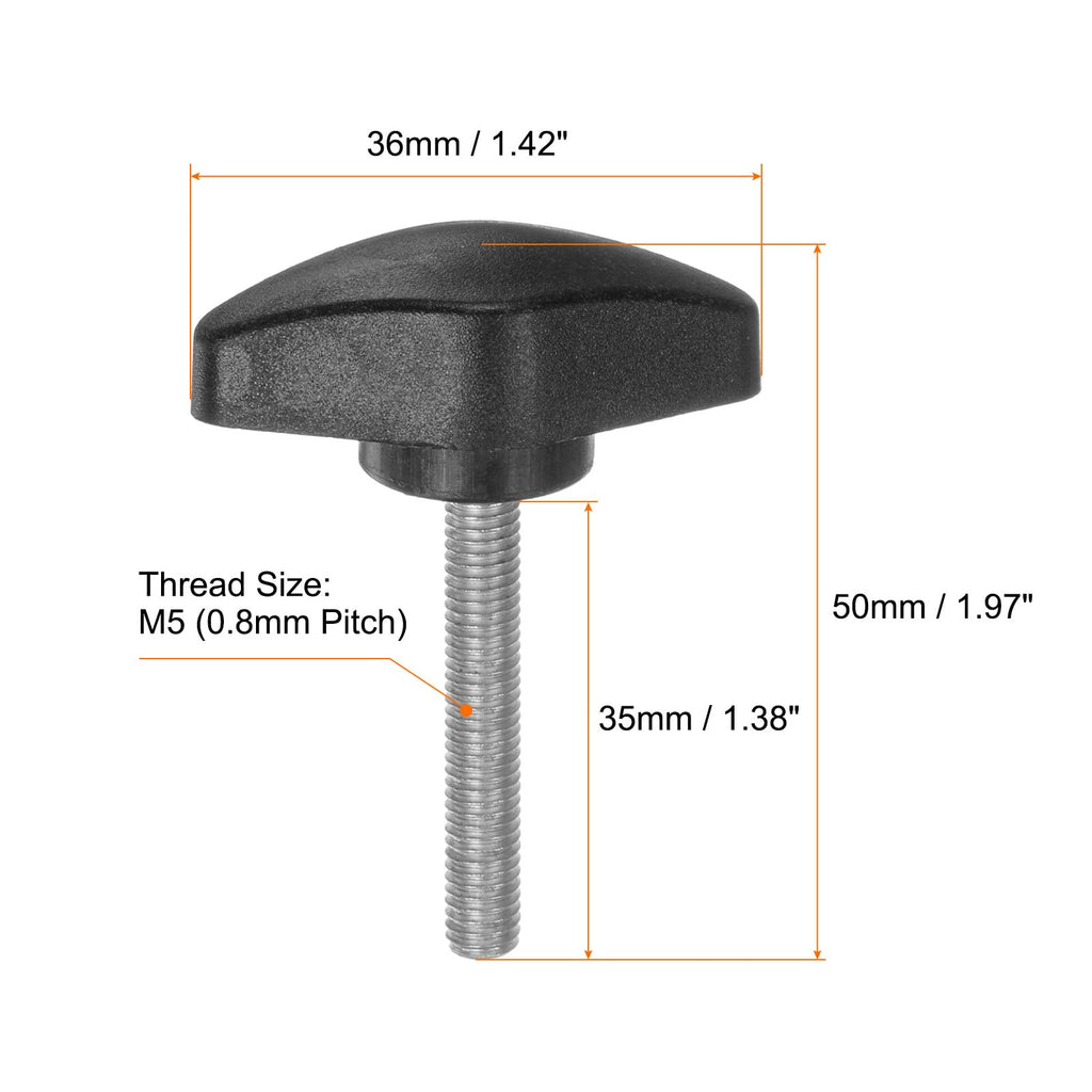 HARFINGTON 4pcs Tee Wing Knobs Thumb Screws M5 x 35mm Male Thread Black