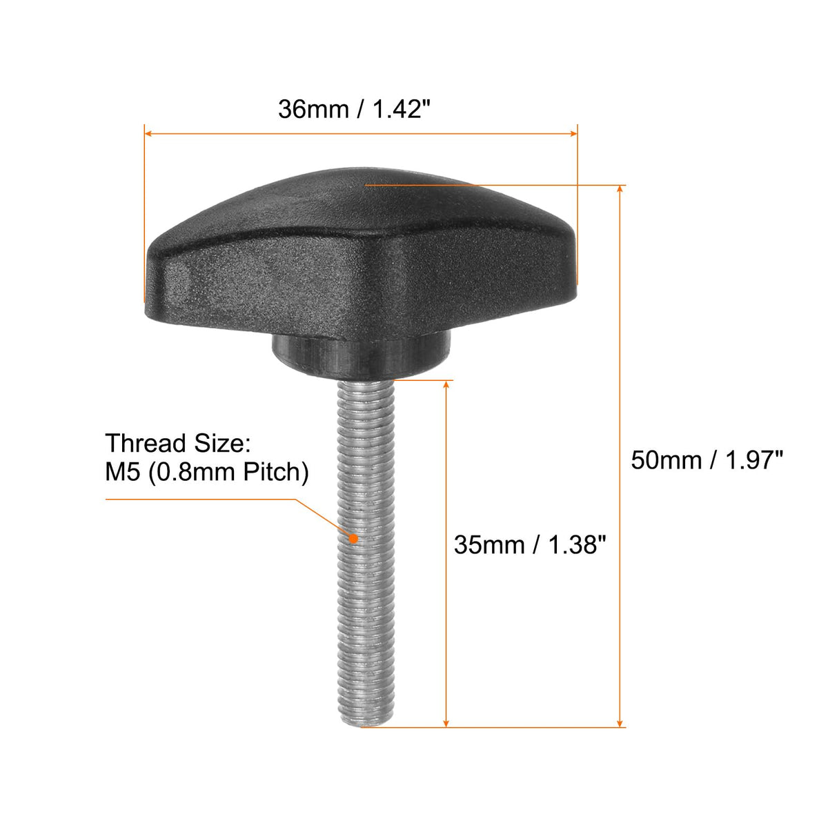 HARFINGTON 4pcs Tee Wing Knobs Thumb Screws M5 x 35mm Male Thread Black