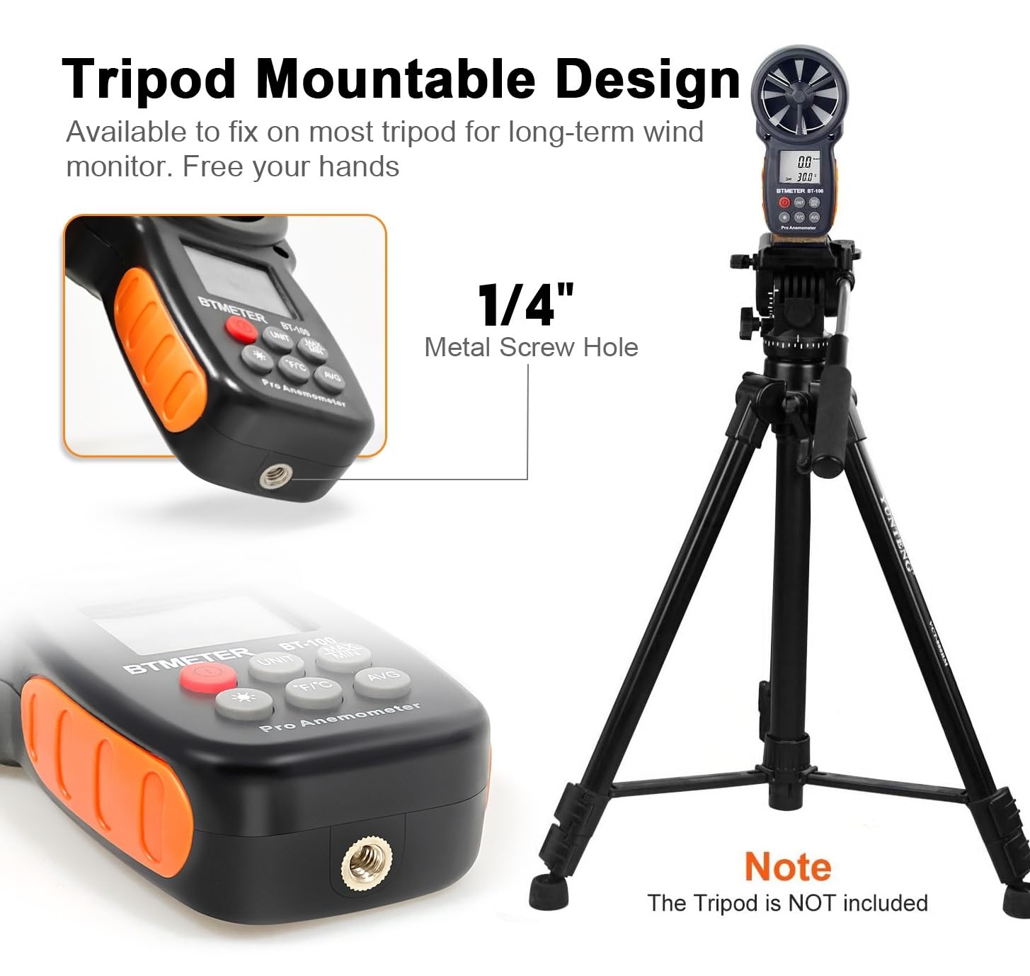 BT-100 Handheld Anemometer, Digital Wind Speed CFM Meter Gauge Air Flow Velocity Tester for HVAC Shooting Drone, Wind
