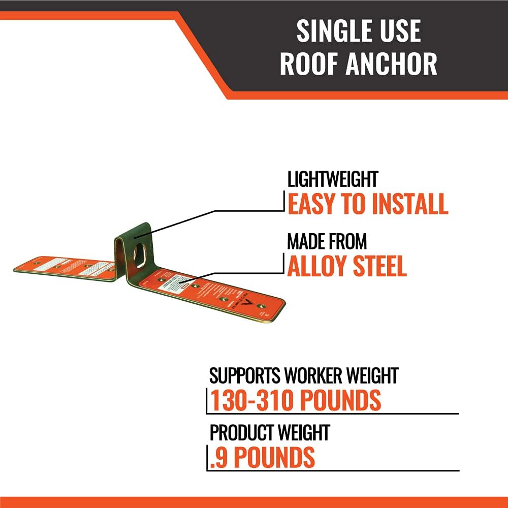 Single Use Disposable Roof Anchor, Lightweight, OSHA Compliant, Easy to Install (1 Pack)