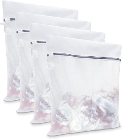 XL Mesh Laundry Bags, 4-Pack Large Wash Bags with Auto-Lock Zipper