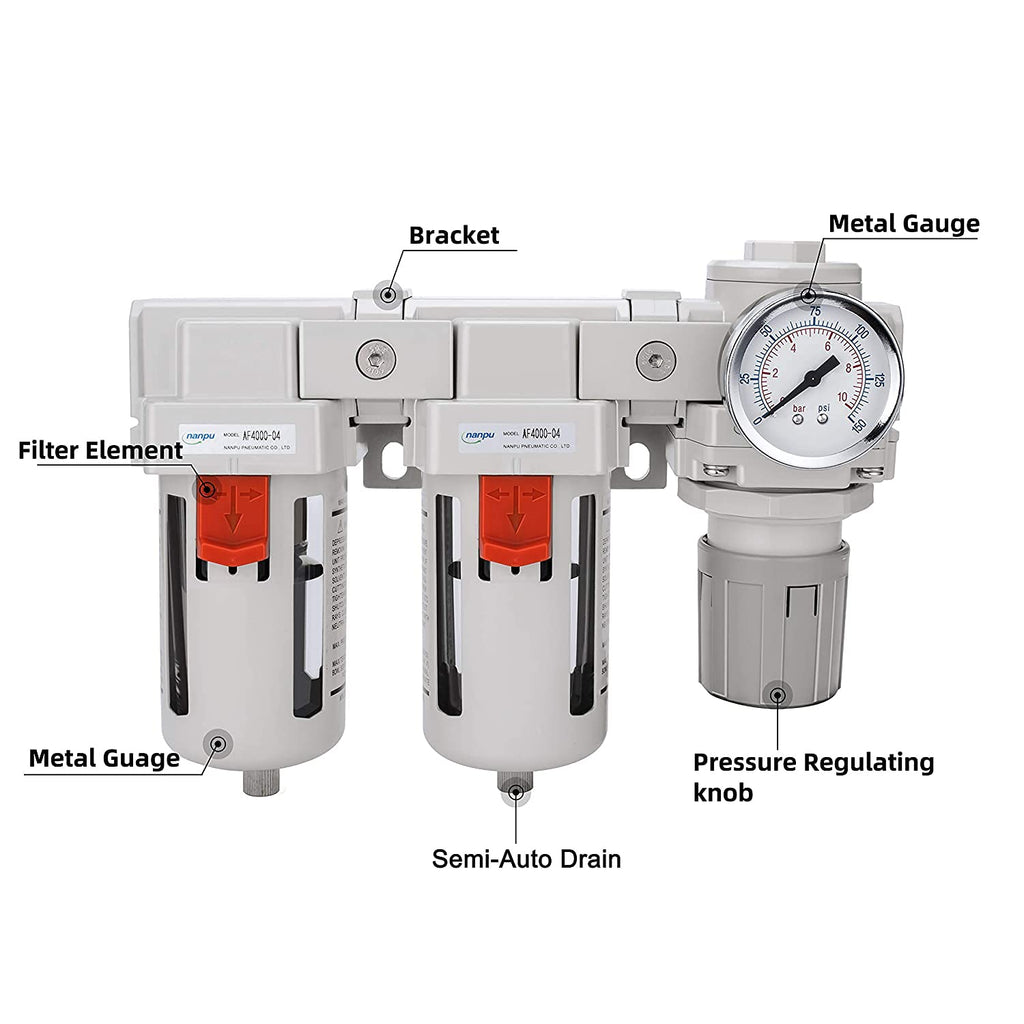 NANPU 1/2" NPT Air Drying System, 0.01-Micron Coalescing Filter Regulator