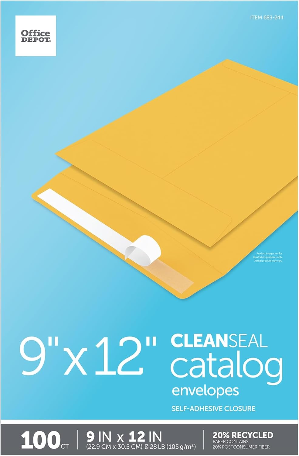 Clean Seal(TM) Catalog Envelopes, 9in. x 12in., 20% Recycled, Brown, Pack Of 100, 77922