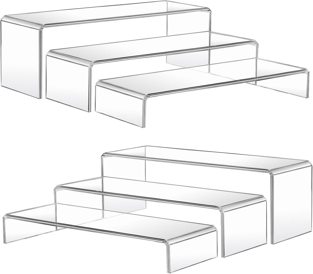 Clear Plastic Risers Display Stands Stable Multi-Size | 6-Piece Set, Rectangular, 11"~12", 4mm Thick, Ideal for