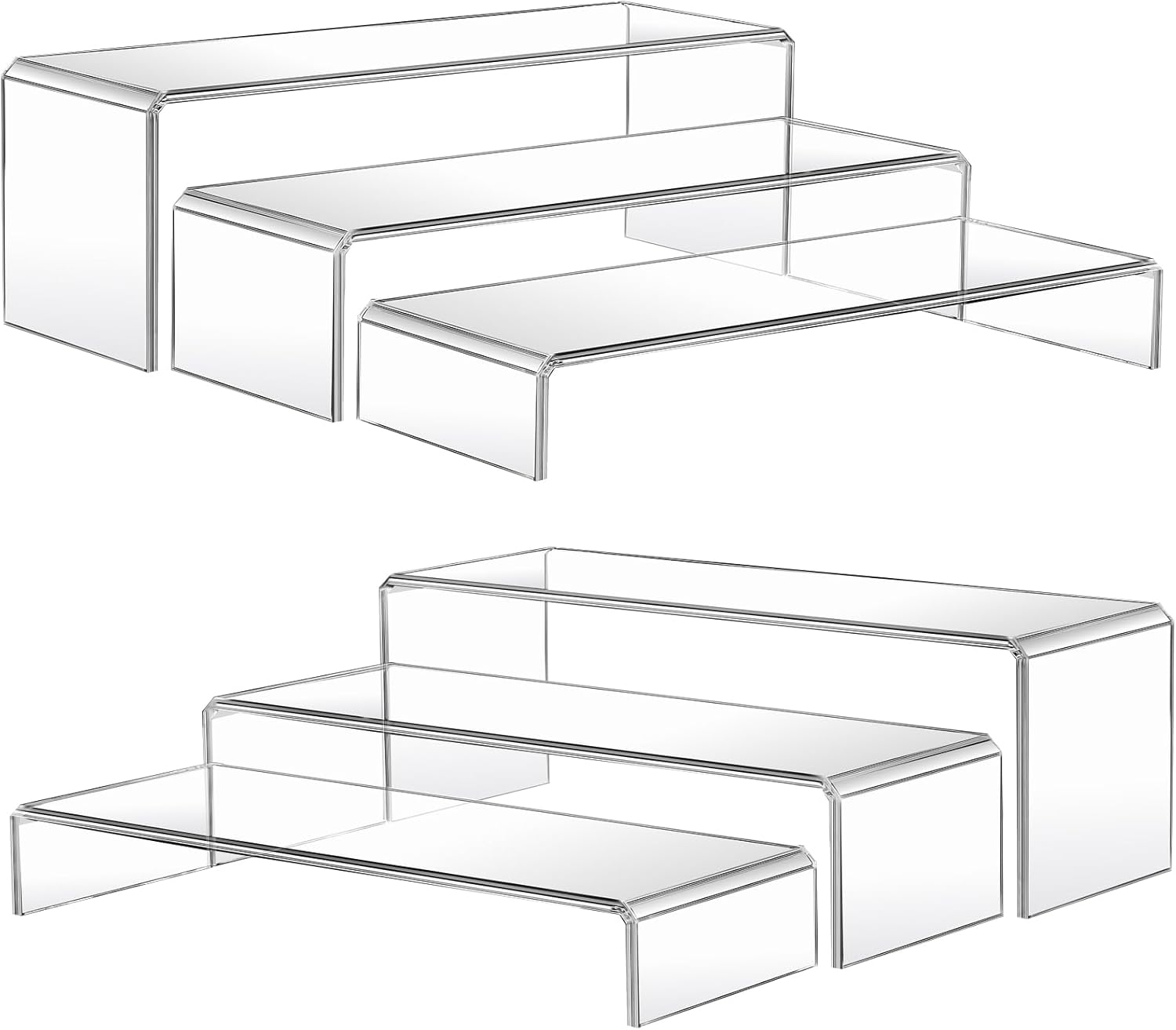 Clear Plastic Risers Display Stands Stable Multi-Size | 6-Piece Set, Rectangular, 11"~12", 4mm Thick, Ideal for