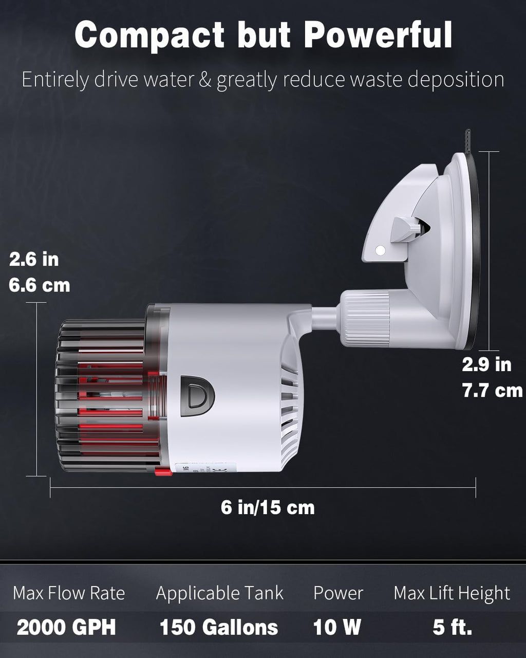 Aquarium Wave Maker for Fish Tanks up to 150 Gallons 2000 GPH Adjustable Circulation Pump with Strong Suction Cup