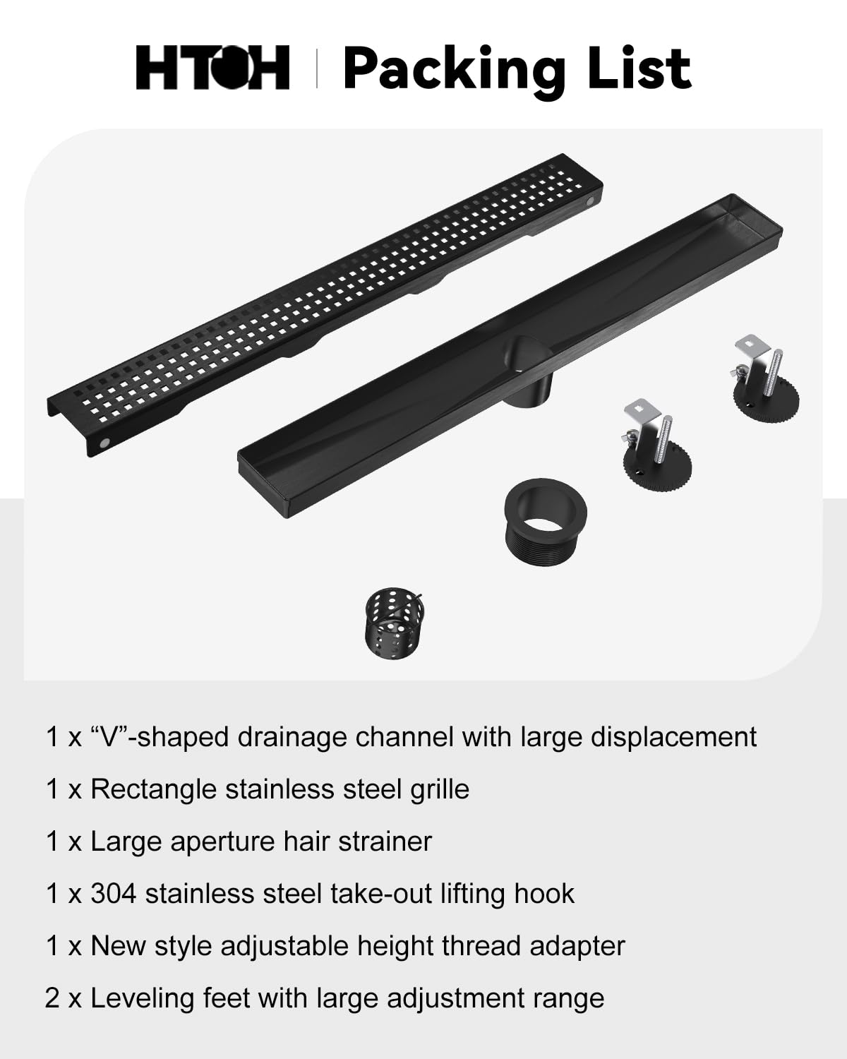 Black Shower Drain, Modern 18 Inch Linear Shower Drain (Matte Black)