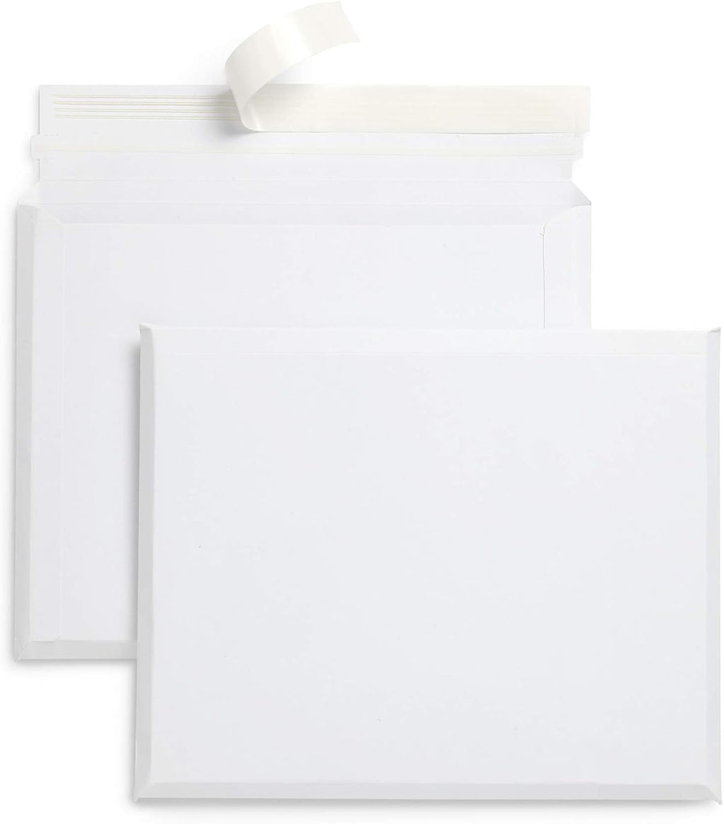 25 Rigid Envelopes, Large Expanding Envelopes Self Seal, Rigid Mailer with E-Z Open Tear String, White 9 3/4 x 12 1/4