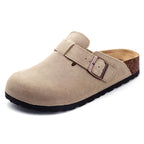 Women's Suede Clogs, Slip-On Mules with Cork Footbed