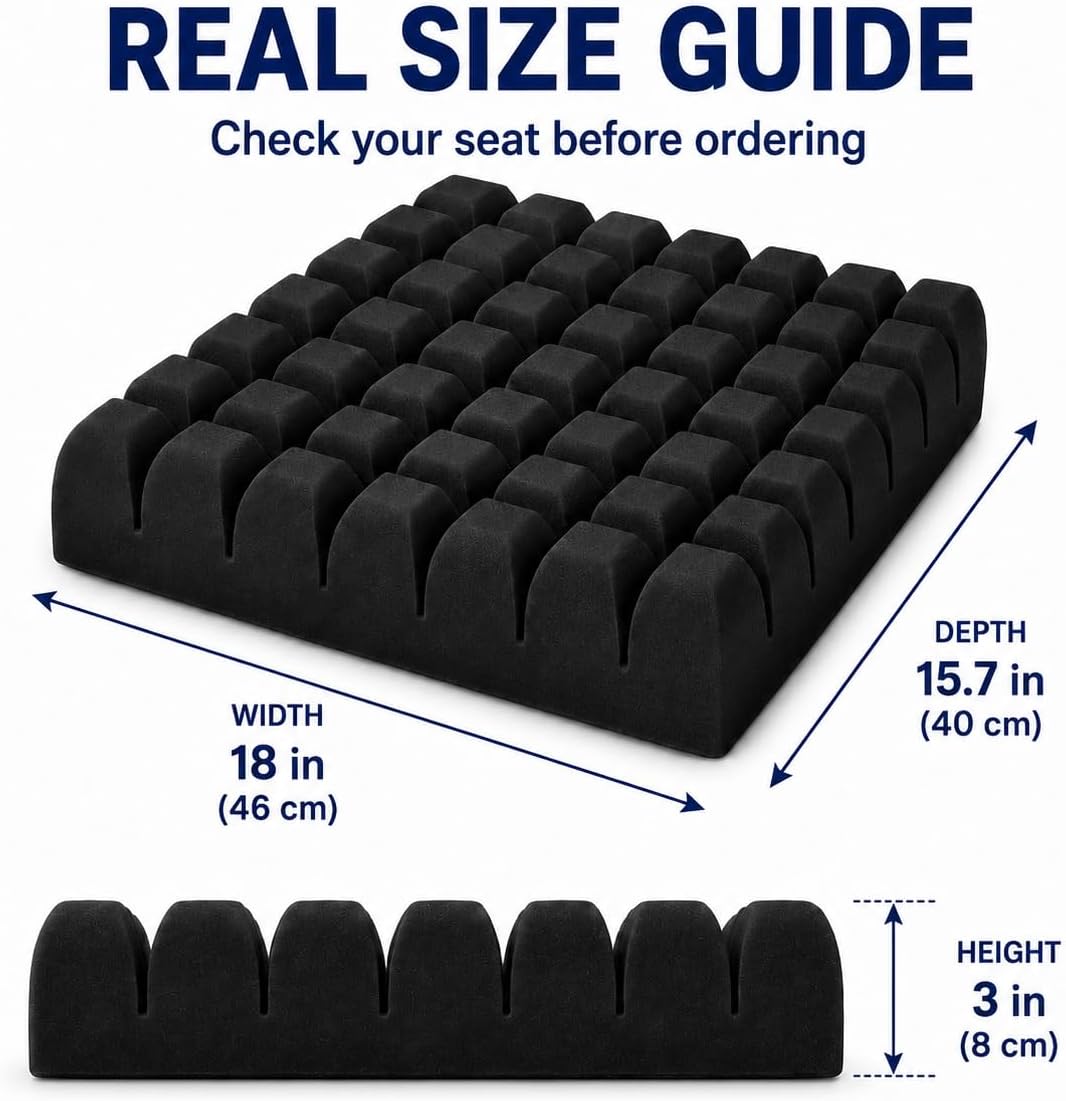 Wheelchair Seat Cushion, Waffle Foam Pad, 18 x 15.7 x 3 in, Black