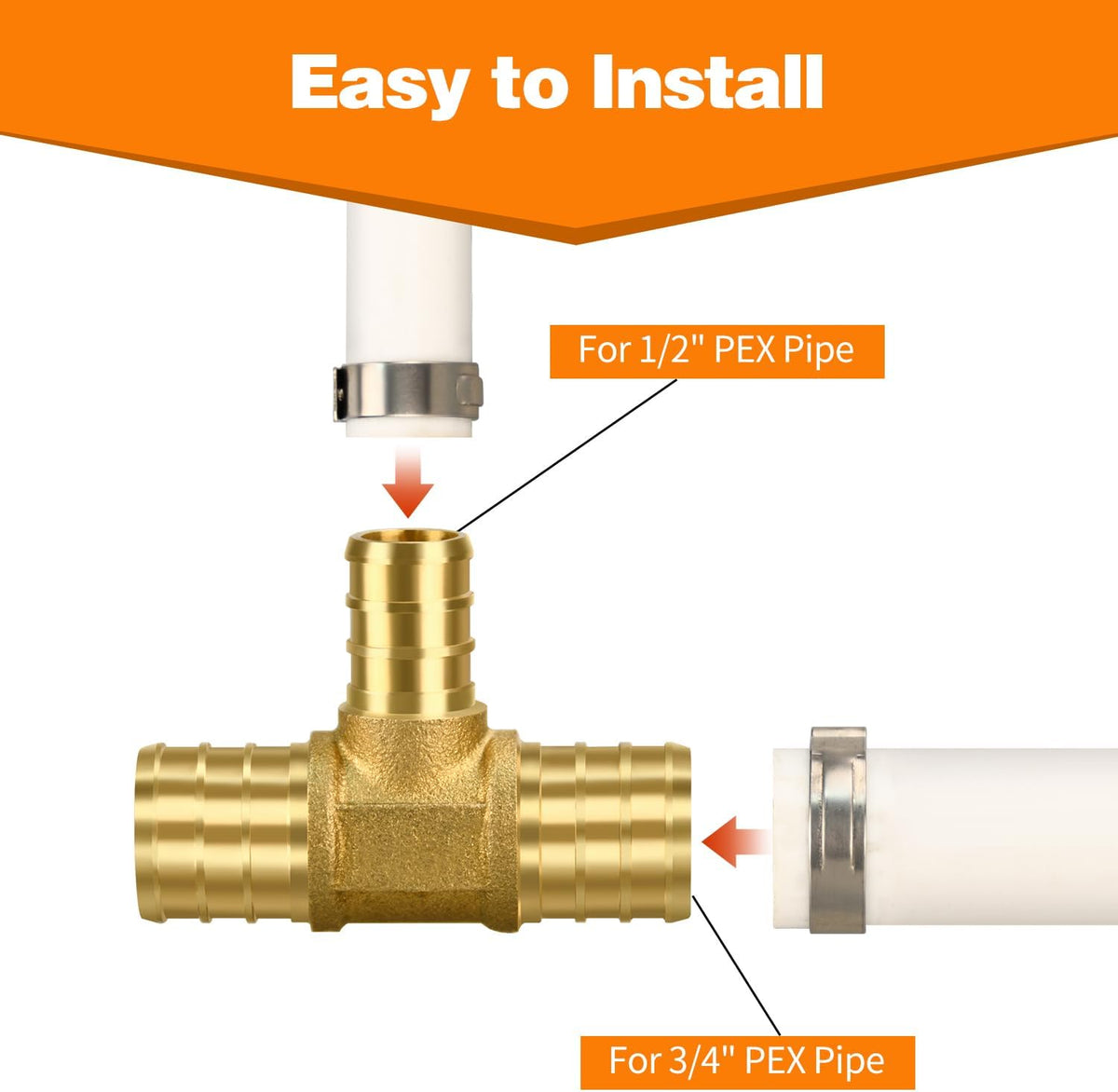 12 Pack 3/4" × 3/4" × 1/2" Brass PEX TEE Fittings