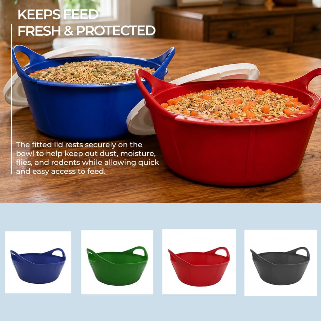 Flexi Bowl with Lid, 10L Horse Feed Bucket, Stackable Feed Storage Container, Flexible BPA Free Feed Tub for Grain