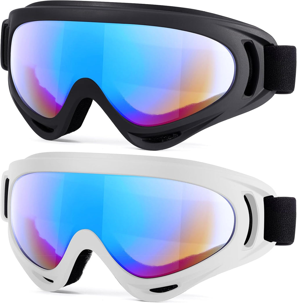 2-Pack Snow Ski Goggles, Snowboard Goggles for Men, Women, Youth, Kids, Boys or Girls