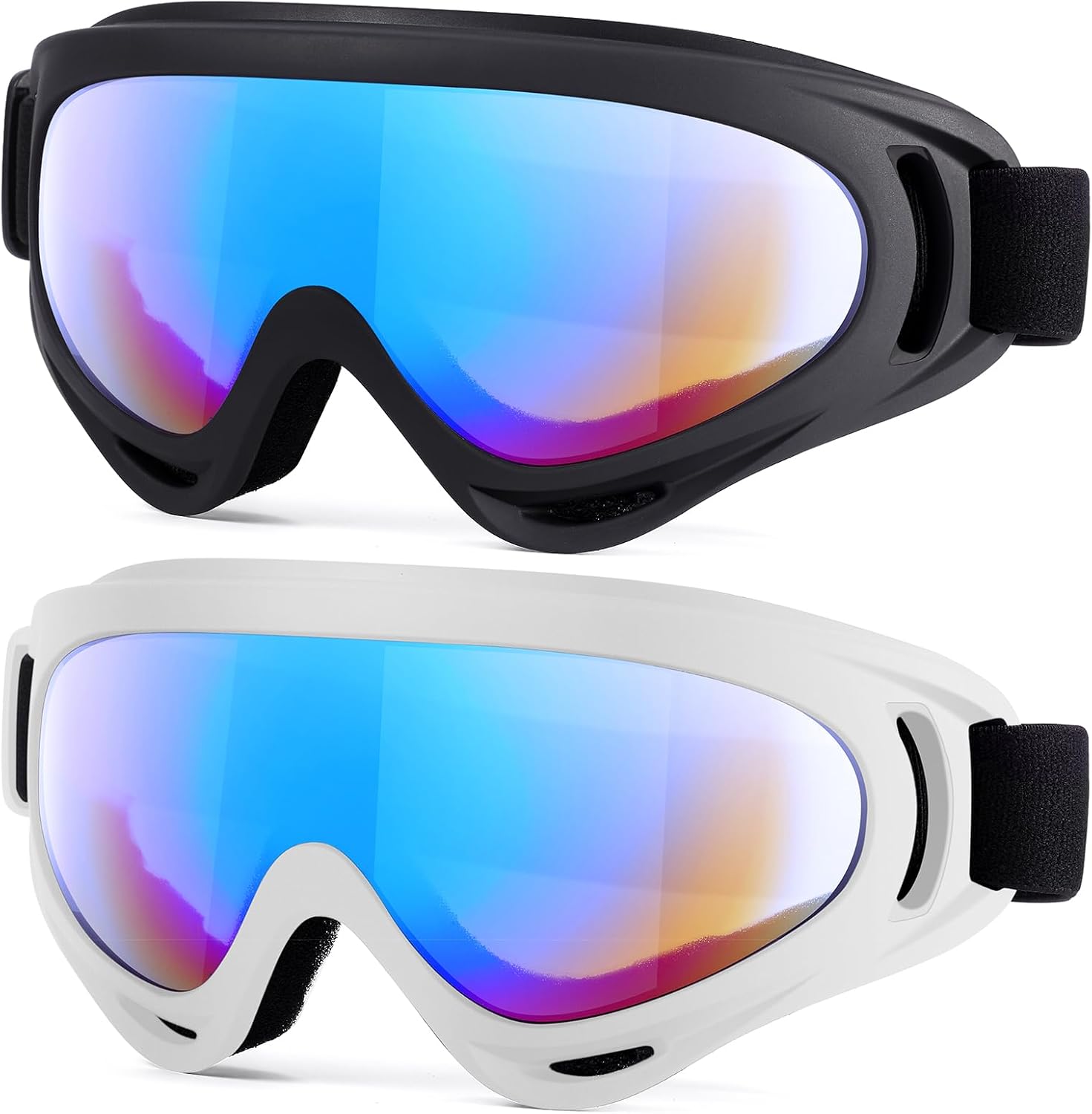 2-Pack Snow Ski Goggles, Snowboard Goggles for Men, Women, Youth, Kids, Boys or Girls