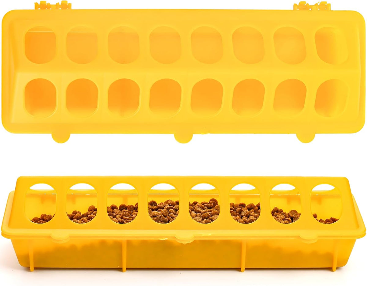 6 Pack Flip Top Poultry Feeder, Plastic Chicken Feeder Trough Multi-Hole Poultry Feeding Tray No Mess No Waste Chick