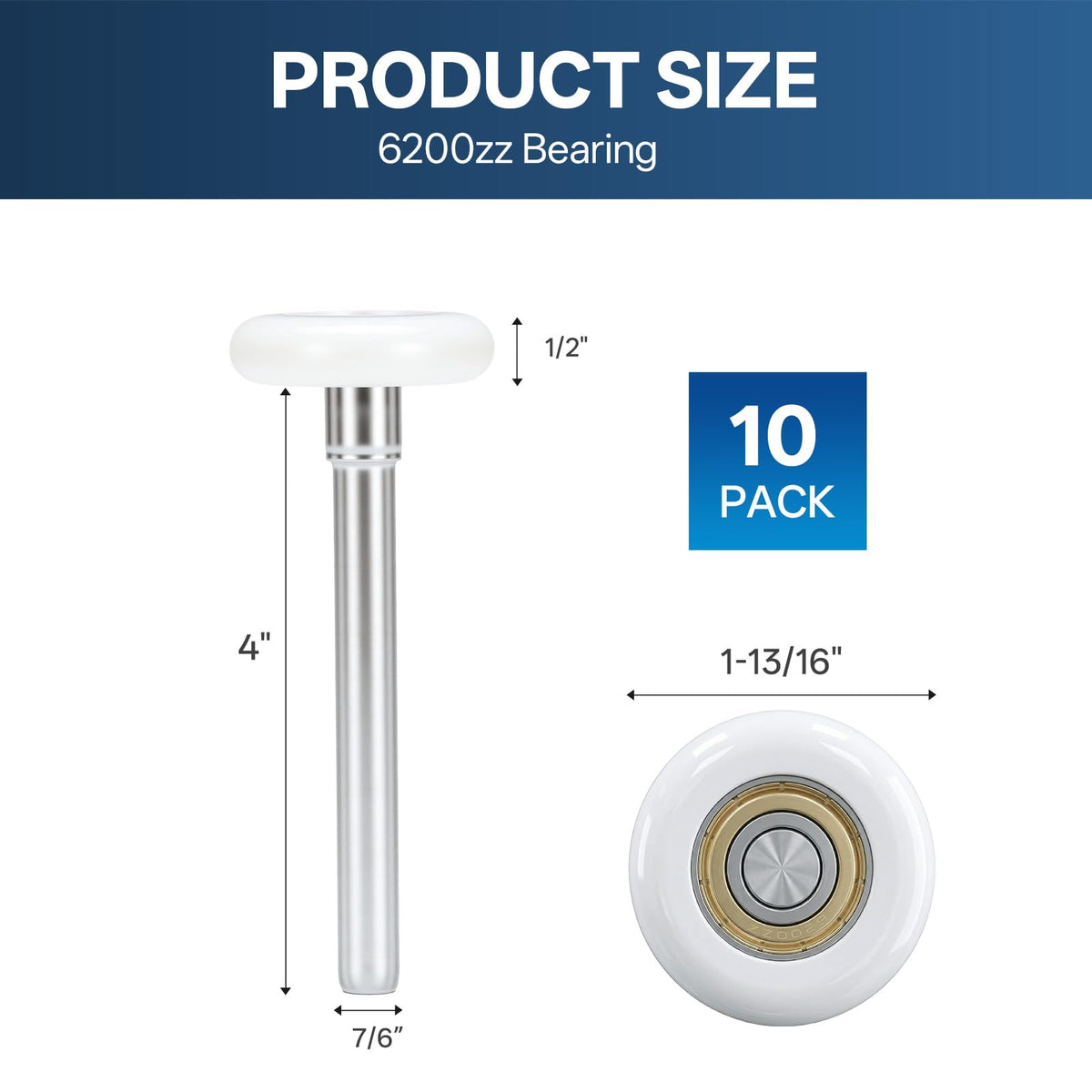 Tirpheety Nylon Garage Door Rollers 12 Pack 2-Inch Wheels 6200ZZ Bearings