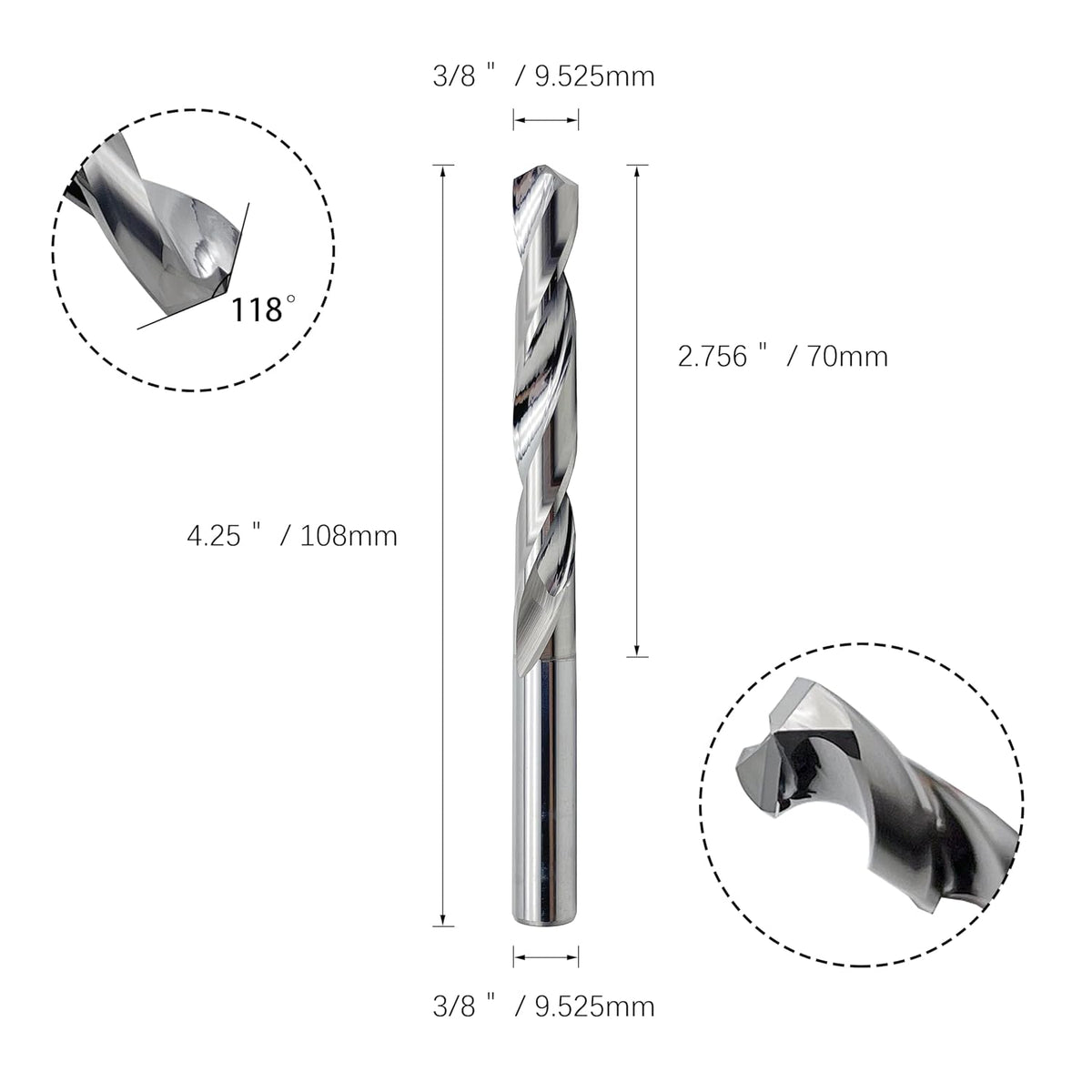 LU&MN Solid Tungsten Carbide Jobber Drill Bit Set, 1/4" & 3/8", 2 Pcs Total