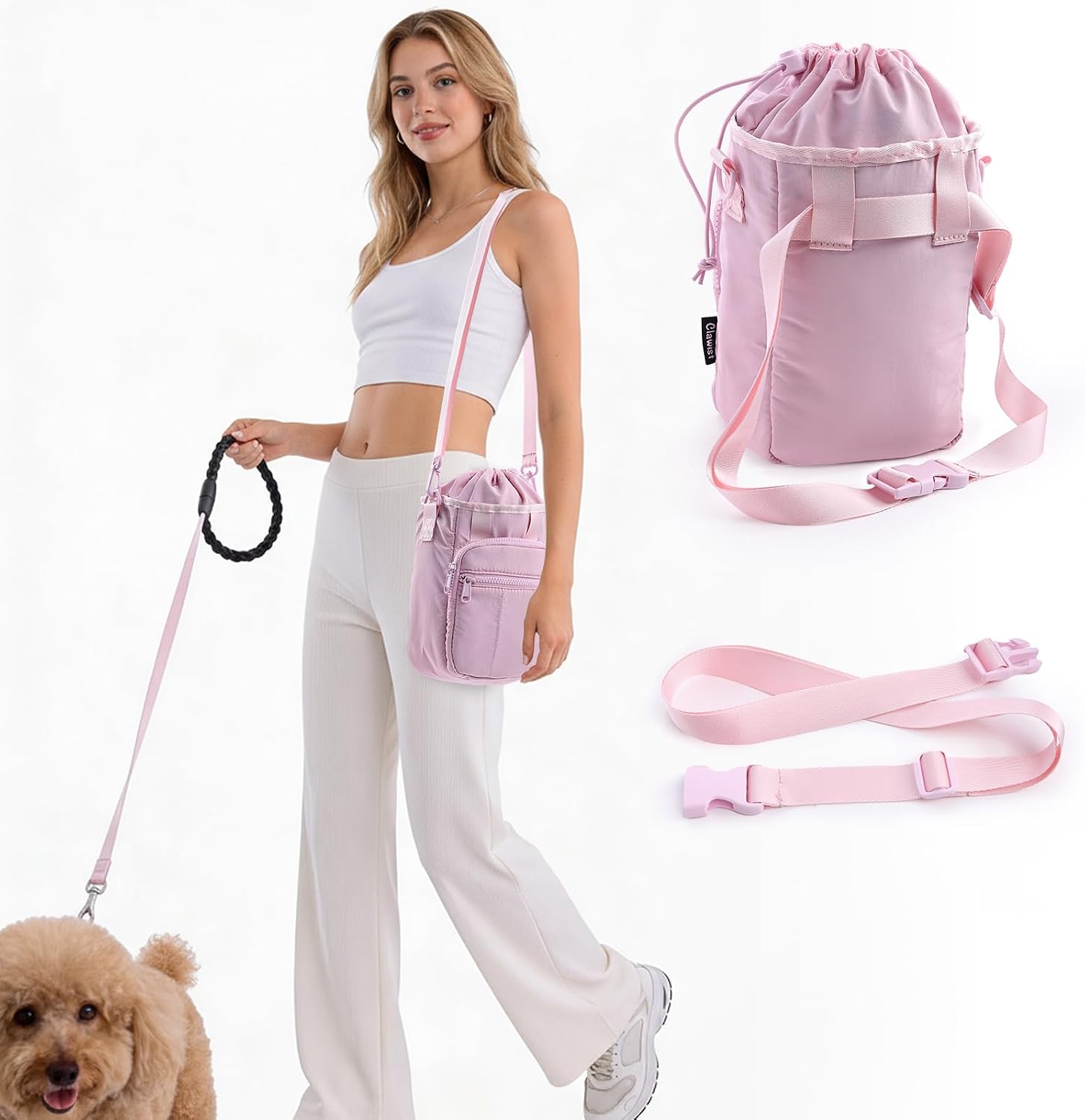 Stylish Dog Training Treat Pouch with Waist & Shoulder Strap, Dog Treat Bag for Walking and Training, Removable
