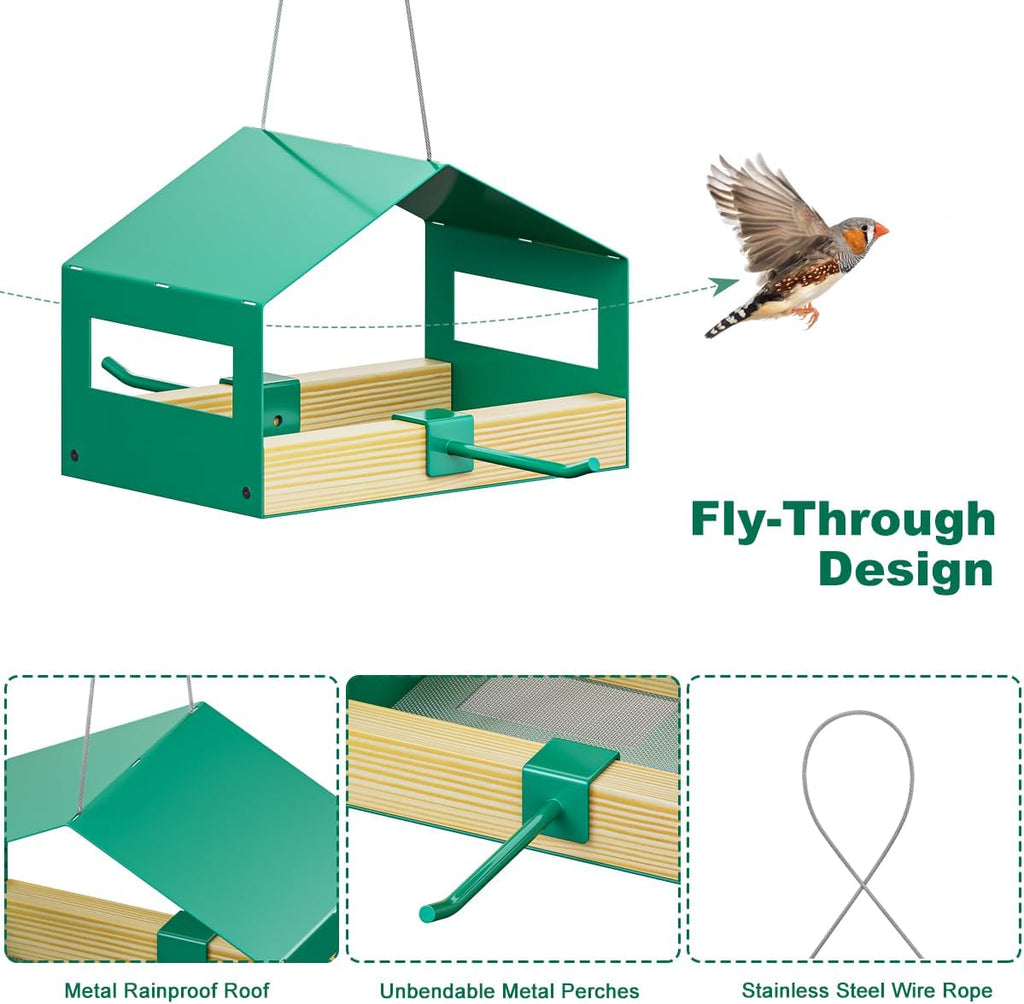 Metal Bird Feeder for Outdoor Hanging, Wild Bird Feeder House with Rust-Resistant Mesh, Hanging Platform Bird House
