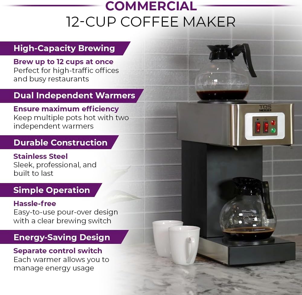 TQS CAFE Commercial Coffee Maker, Double 12-Cup Stainless Steel