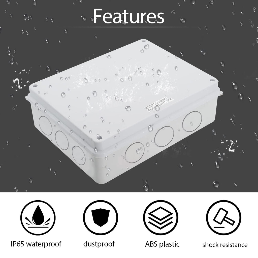 LeMotech Junction Box, Electrical Box IP65 Water Resistant Dustproof ABS Plastic Project Enclosure for Electronics White 10 x 7.9 x 3.1 inch