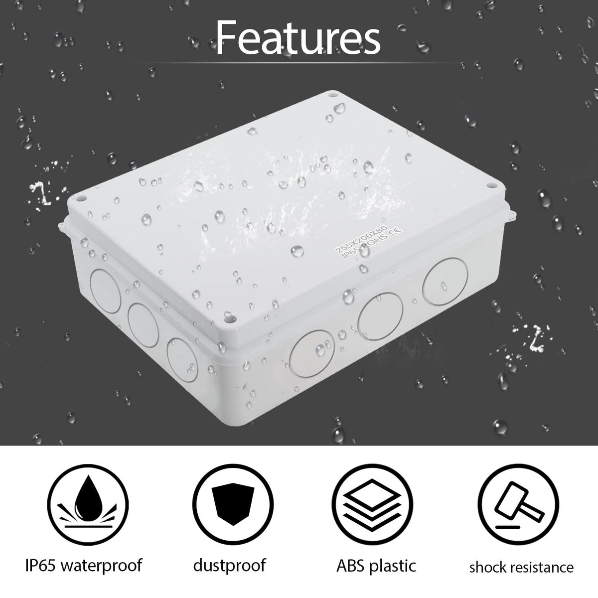 LeMotech Junction Box, Electrical Box IP65 Water Resistant Dustproof ABS Plastic Project Enclosure for Electronics White 10 x 7.9 x 3.1 inch
